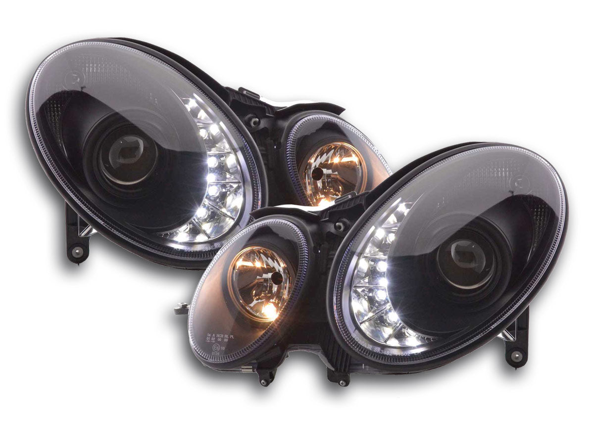 Scheinwerfer Set Daylight LED TFL-Optik Mercedes E-Klasse Typ W211 02-06 schwarz Scheinwerfer Set Daylight LED TFL-Optik Mercedes E-Klasse Typ W211 02-06 schwarz